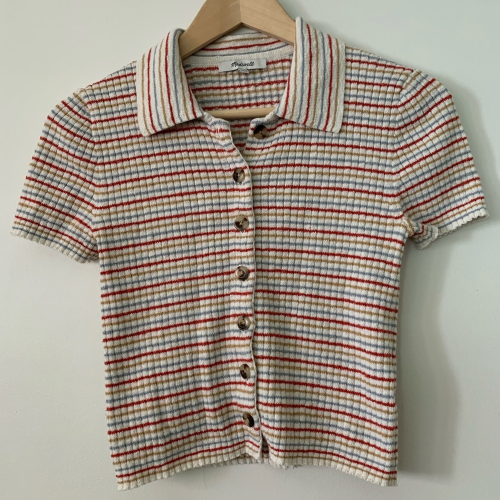 Madewell short sleeve button up knit top